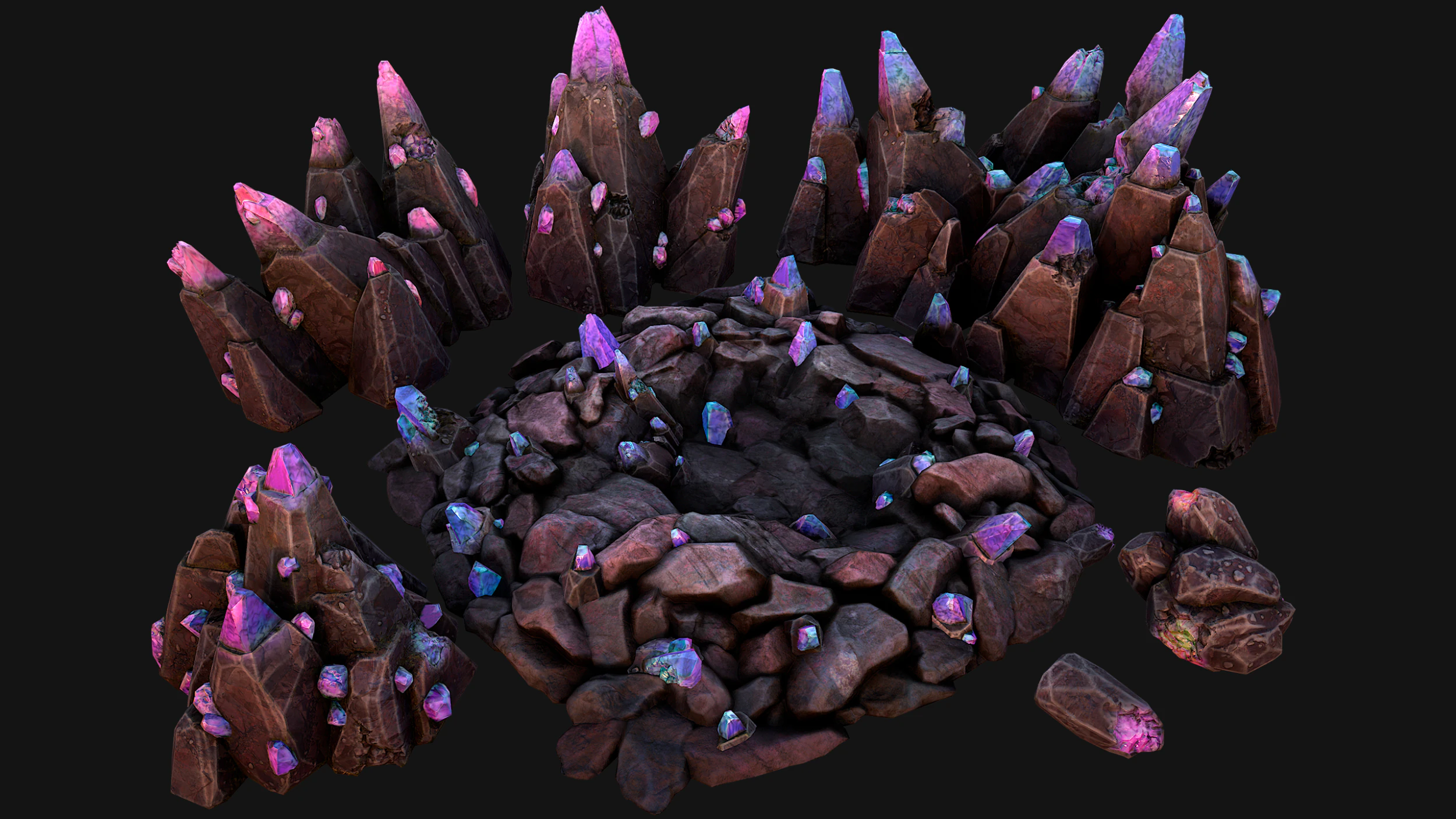 Deposits of Gems and Crystals for Dungeon and Mine 3D Model .c4d .max .obj .3ds .fbx .stl .blend 