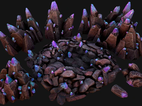 Deposits of Gems and Crystals for Dungeon and Mine 3D Model