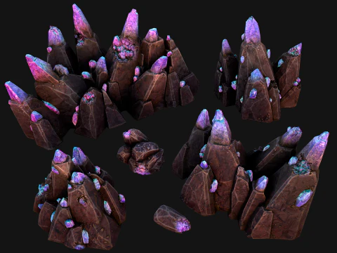 Deposits of Gems and Crystals for Dungeon and Mine 3D Model