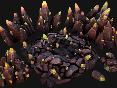 Deposits of Magic Crystals and Gems 3D Model