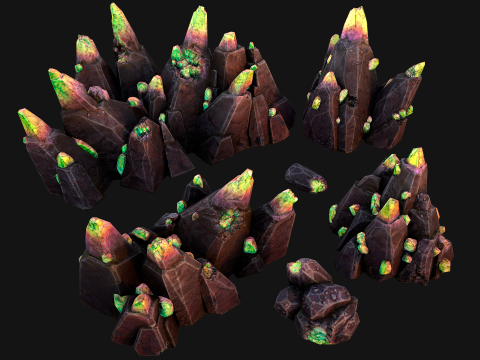 Deposits of Magic Crystals and Gems 3D Model