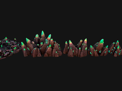Green Crystals Minerals Ore Cave 3D Модель