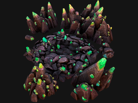 Green Crystals Minerals Ore Cave 3D Модель