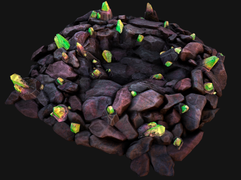 Green Crystals Minerals Ore Cave 3D Модель