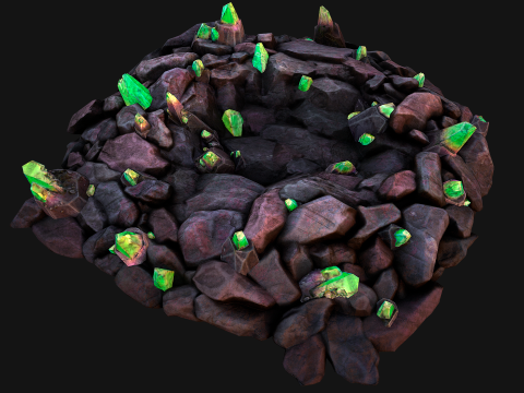 Green Crystals Minerals Ore Cave 3D Модель