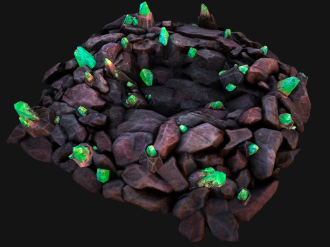 Green Crystals Minerals Ore Cave 3D Модель