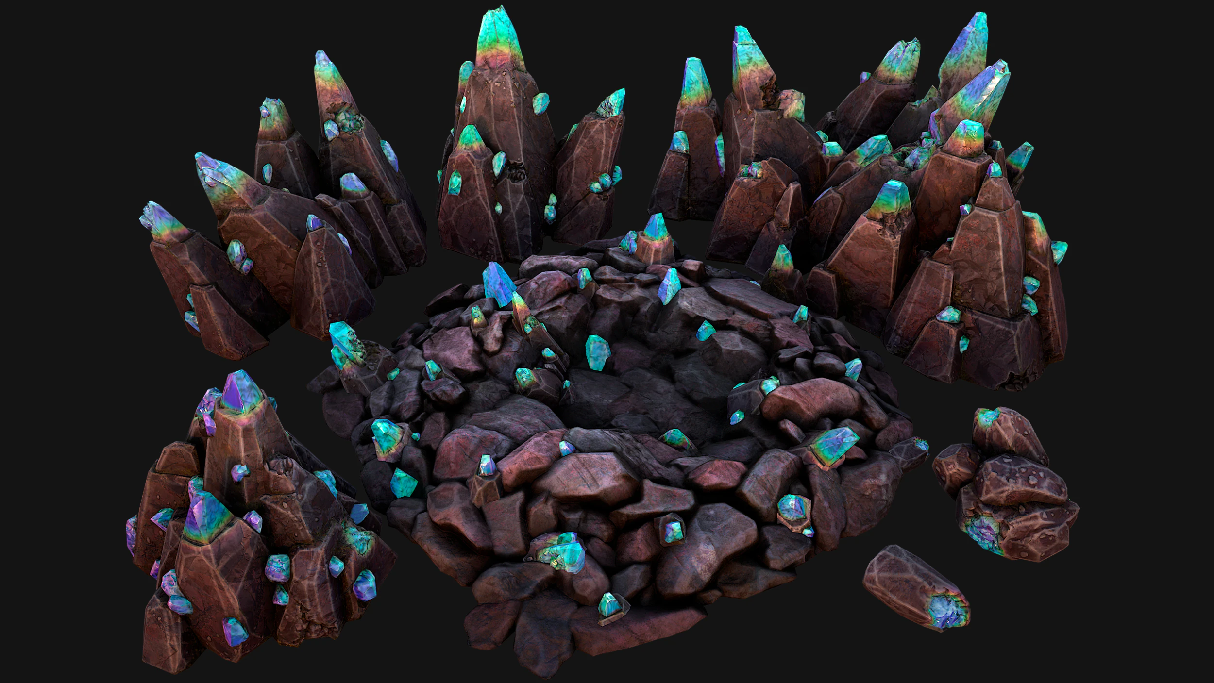 Dungeon Magic Crystals Deposits Ore and Minerals 3D Model .c4d .max .obj .3ds .fbx .stl .blend 