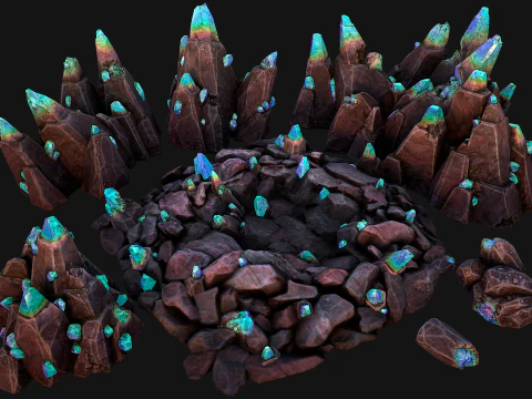 Dungeon Magic Crystals Deposits Ore and Minerals 3D Model