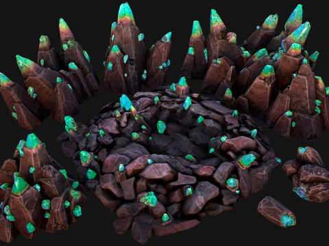 Dungeon Magic Crystals Deposits Ore and Minerals 3D Model