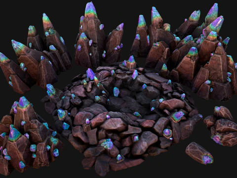 Dungeon Magic Crystals Deposits Ore and Minerals 3D Model