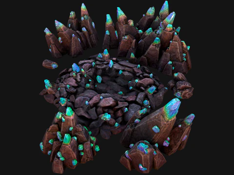 Dungeon Magic Crystals Deposits Ore and Minerals 3D Model