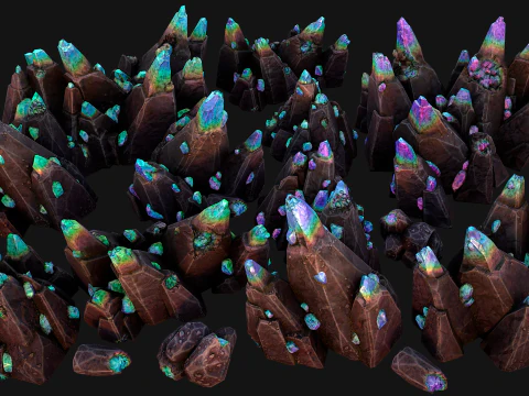 Dungeon Magic Crystals Deposits Ore and Minerals 3D Model