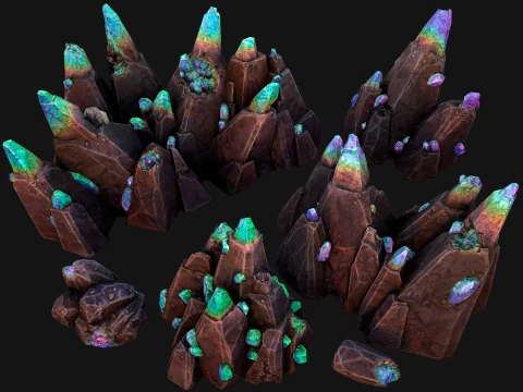 Dungeon Magic Crystals Deposits Ore and Minerals 3D Model
