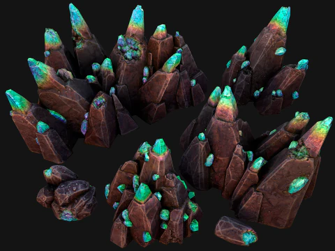 Dungeon Magic Crystals Deposits Ore and Minerals 3D Model
