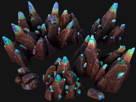 Dungeon Magic Crystals Deposits Ore and Minerals 3D Model