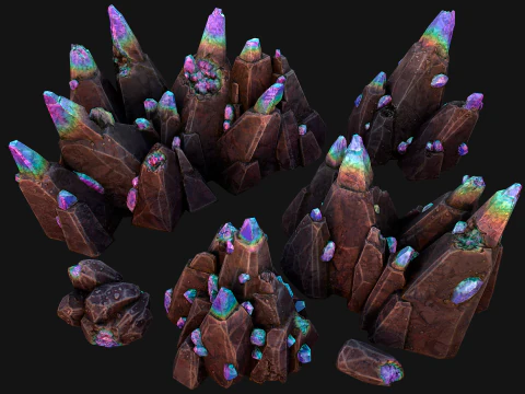 Dungeon Magic Crystals Deposits Ore and Minerals 3D Model
