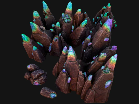 Dungeon Magic Crystals Deposits Ore and Minerals 3D Model