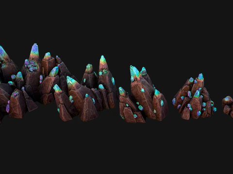 Dungeon Magic Crystals Deposits Ore and Minerals 3D Model