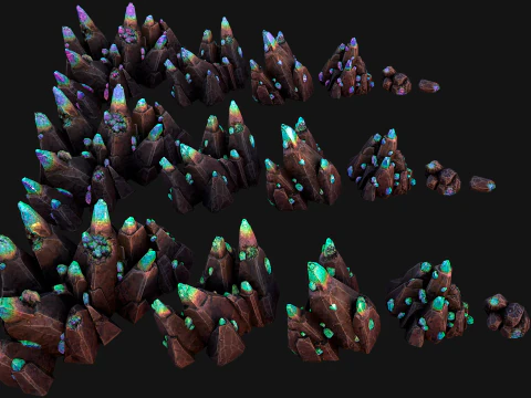 Dungeon Magic Crystals Deposits Ore and Minerals 3D Model