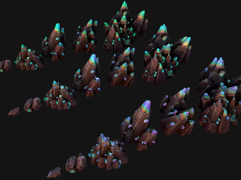 Dungeon Magic Crystals Deposits Ore and Minerals 3D Model