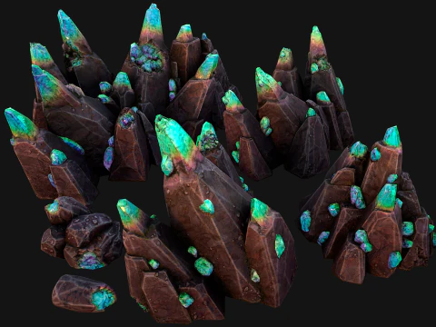 Dungeon Magic Crystals Deposits Ore and Minerals 3D Model