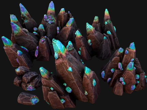 Dungeon Magic Crystals Deposits Ore and Minerals 3D Model