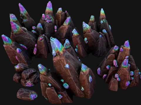 Dungeon Magic Crystals Deposits Ore and Minerals 3D Model