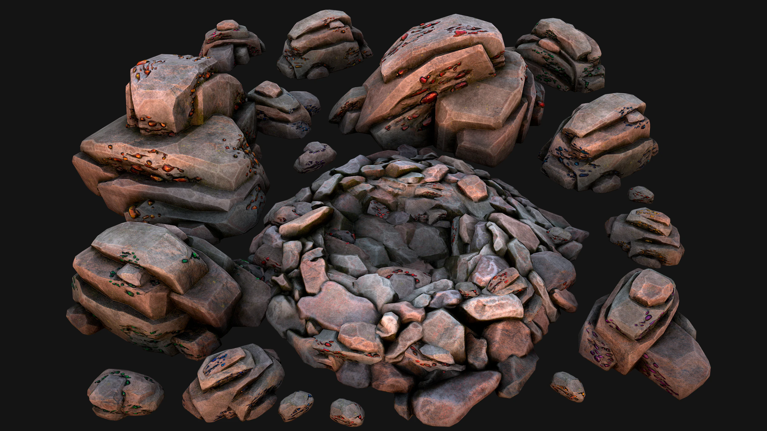 Gems Minerals Gemstone Mine Resource Pack 3D Model .c4d .max .obj .3ds .fbx .stl .blend 