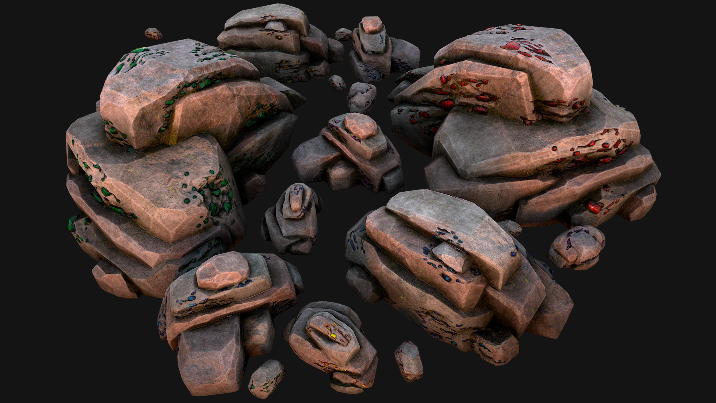 Gems Gemstone Minerals Magical Crystals Ore 3D Model .c4d .max .obj .3ds .fbx .stl .blend 