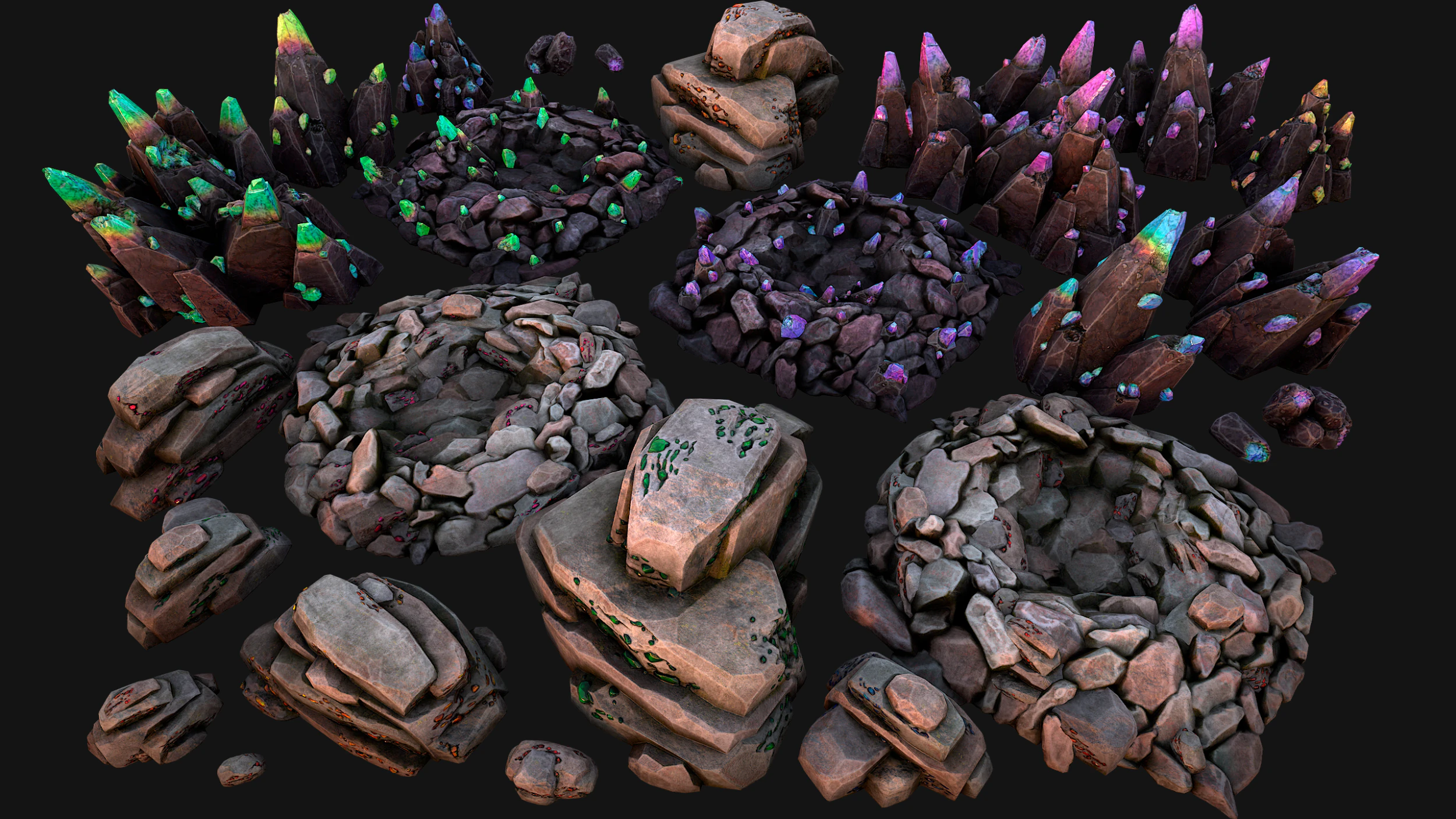 Crystals Gems Ore Mine and Caves Dungeons Resource Pack 3D Model .c4d .max .obj .3ds .fbx .stl .blend 