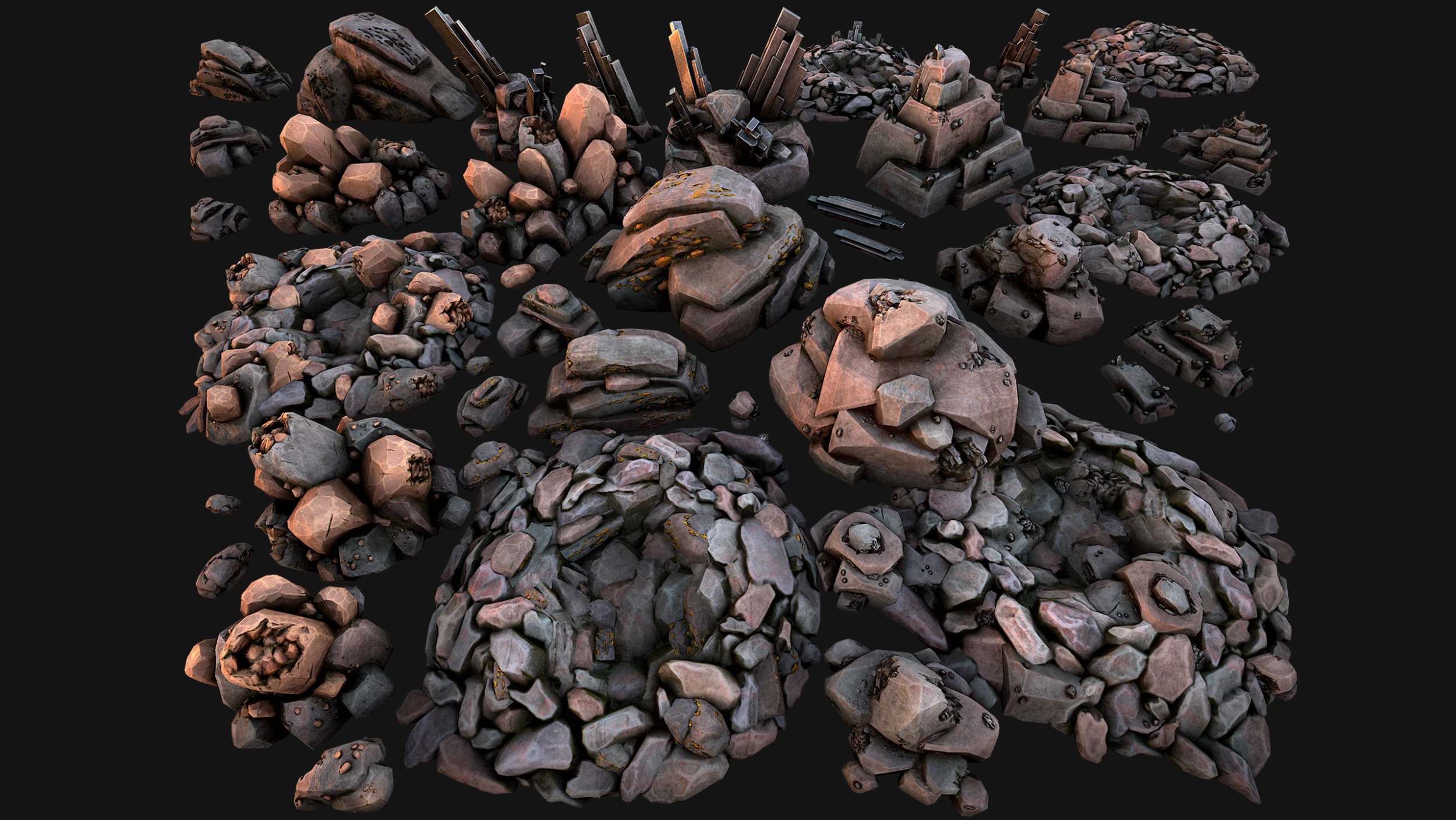 Ore Minerals Gold Iron Copper Coal Resource Pack for Mine 3D Model .c4d .max .obj .3ds .fbx .stl .blend 