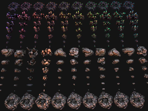 Conjunto de recursos industriais de minerais de cristais de metal de gemas de ferro de min&eacute;rio Modelo 3D