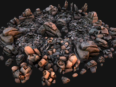 Conjunto de recursos industriais de minerais de cristais de metal de gemas de ferro de min&eacute;rio Modelo 3D