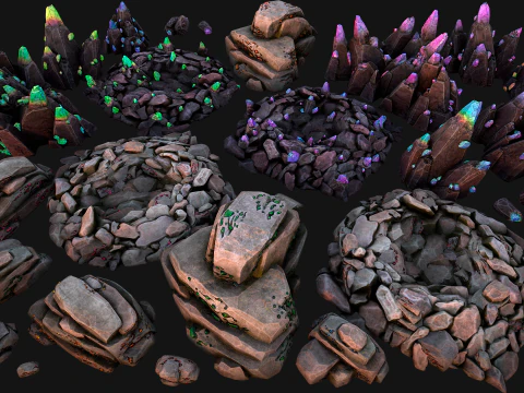 Conjunto de recursos industriais de minerais de cristais de metal de gemas de ferro de min&eacute;rio Modelo 3D