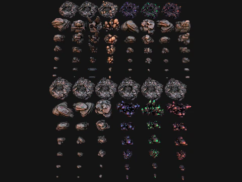 Conjunto de recursos industriais de minerais de cristais de metal de gemas de ferro de min&eacute;rio Modelo 3D