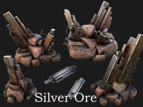 Conjunto de recursos industriais de minerais de cristais de metal de gemas de ferro de min&eacute;rio Modelo 3D