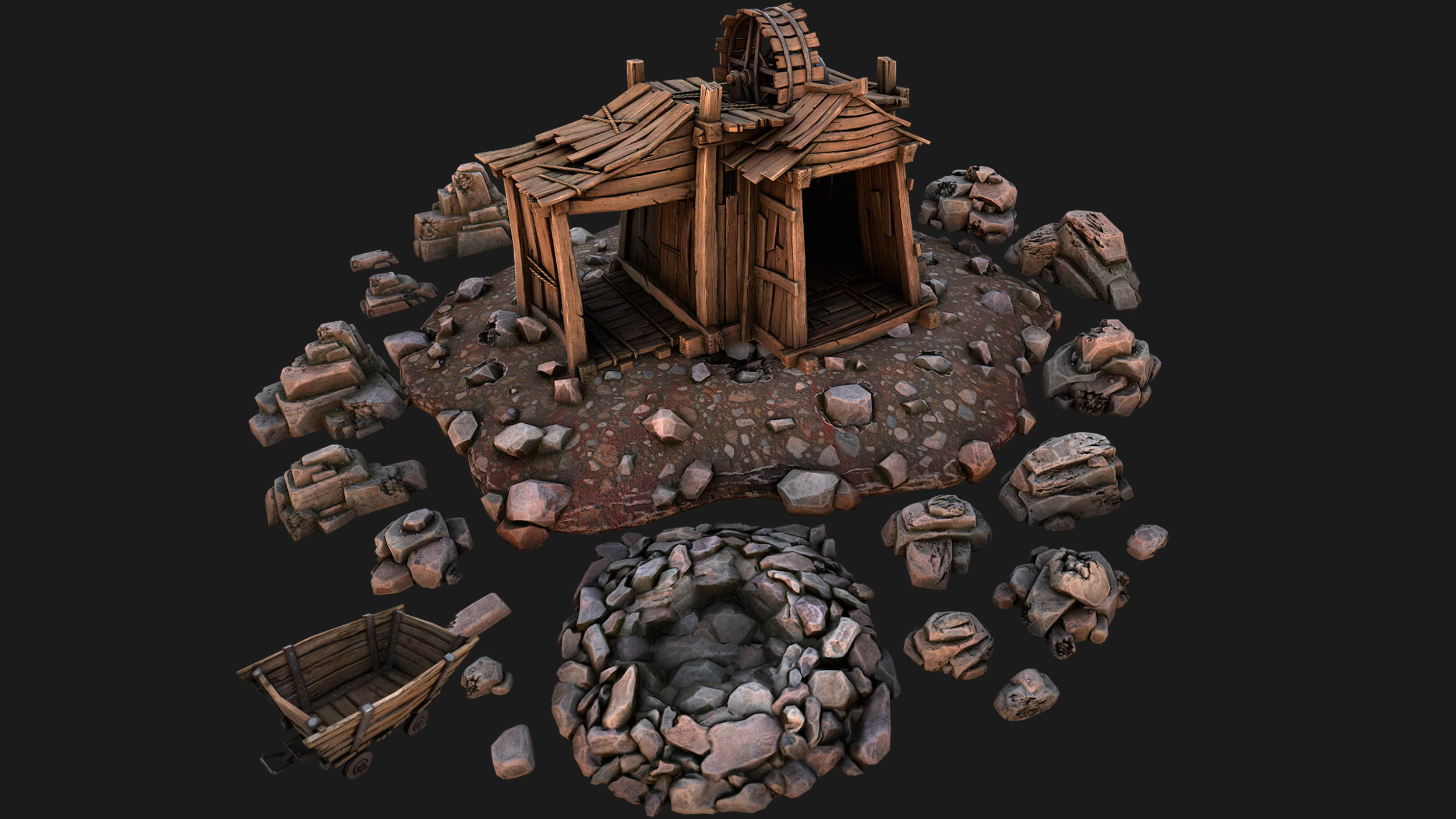 Medieval Stone Ore Mine 3D Model .c4d .max .obj .3ds .fbx .stl .blend 