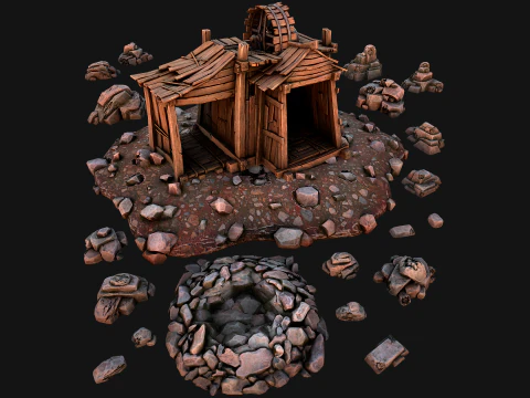 Medieval Stone Ore Mine 3D Model