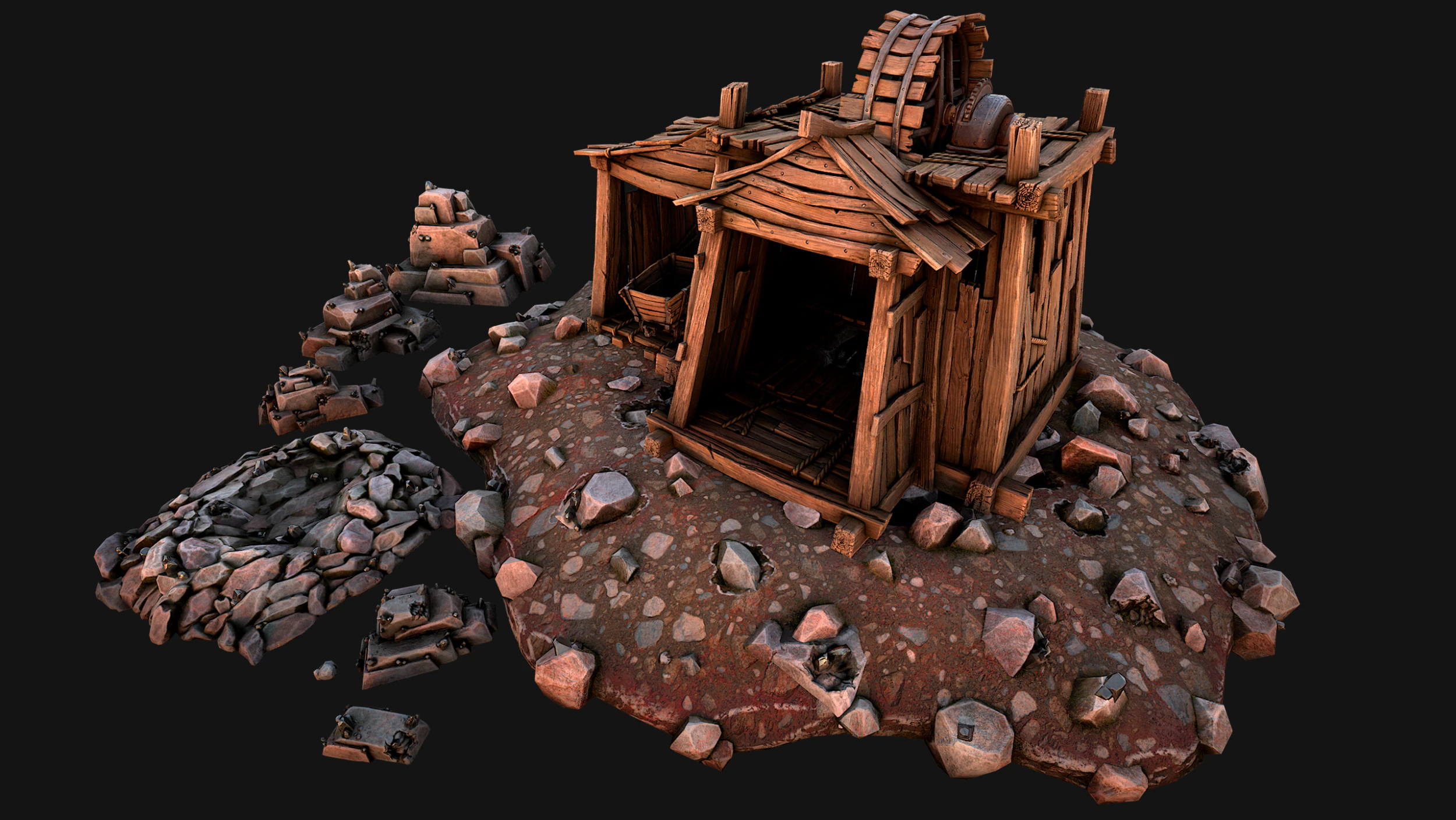 Medieval Tin Ore Mine 3D Model .c4d .max .obj .3ds .fbx .stl .blend 