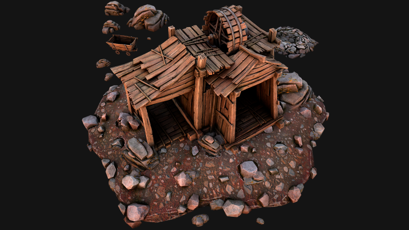 Medieval Gold Ore Mine 3D Model .c4d .max .obj .3ds .fbx .stl .blend