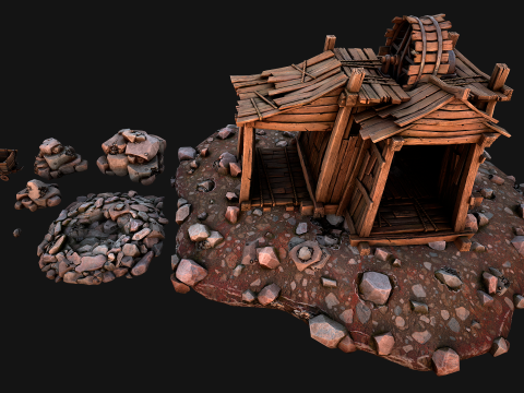 Medieval Iron Metal Ore Mine Modello 3D