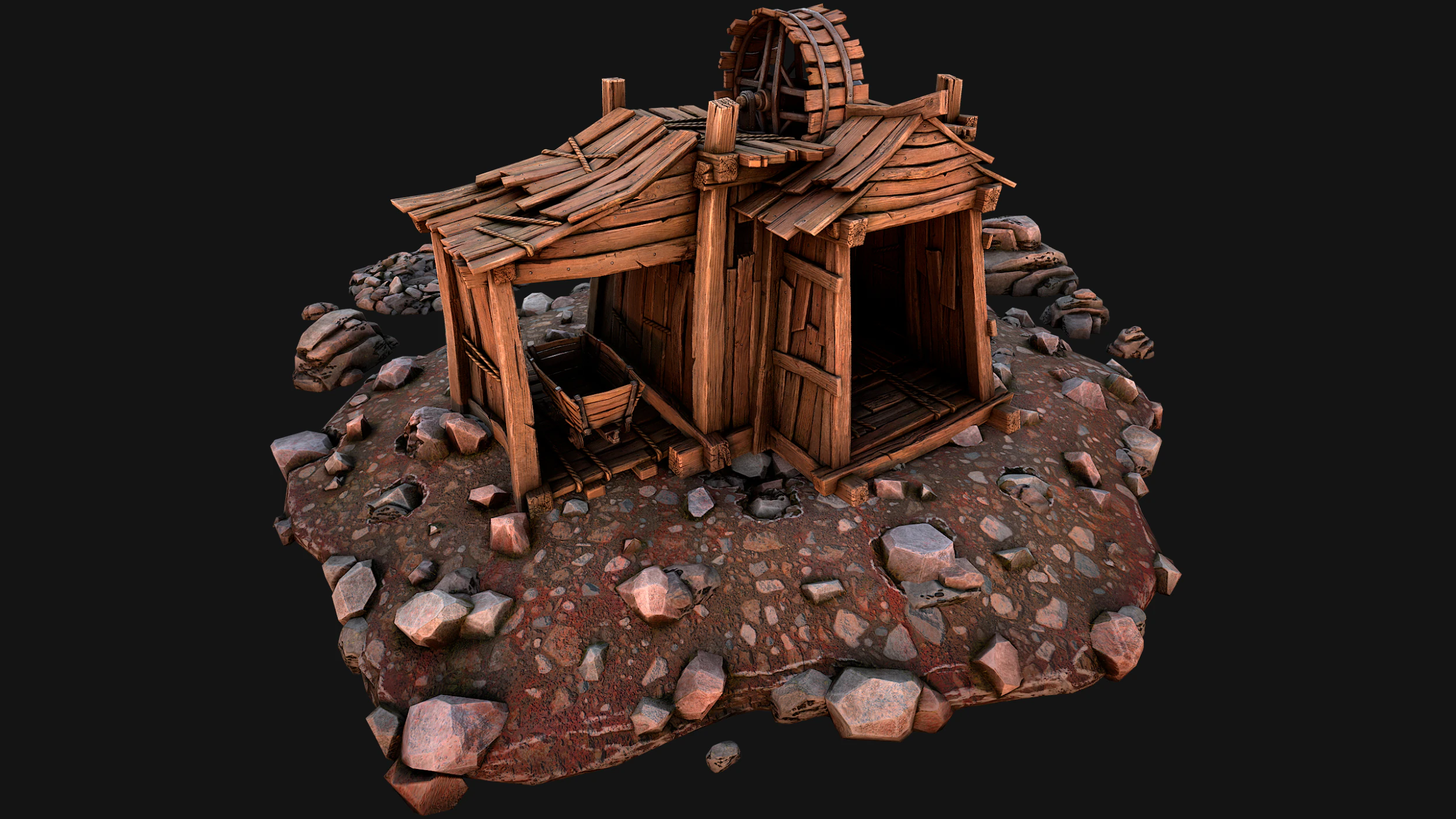 Medieval Coal Ore Mine 3D Model .c4d .max .obj .3ds .fbx .stl .blend