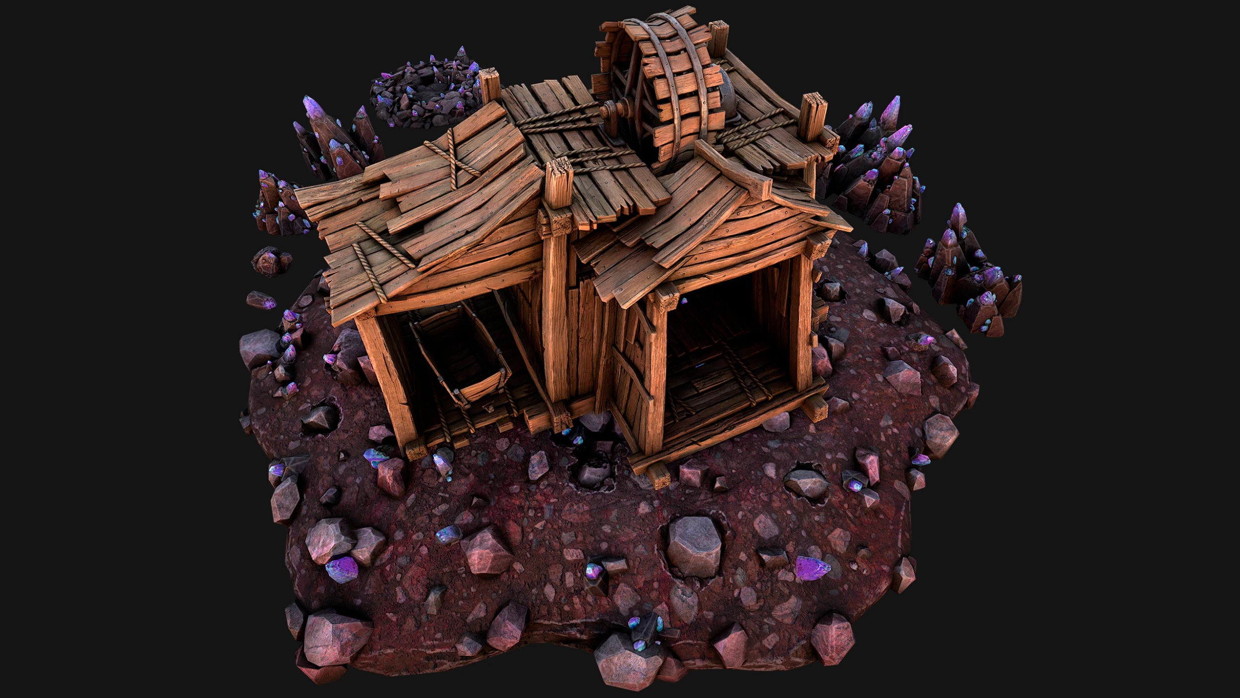 Medieval Crystal Mineral Ore Mine 3D Model .c4d .max .obj .3ds .fbx .stl .blend