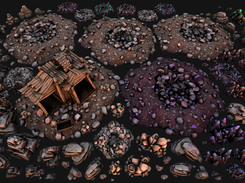 Medieval Mine Industrial Environment Pack Ore Minerals Crystals Metal 3D Model