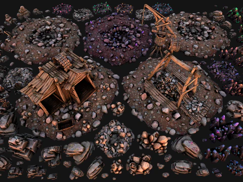 Шахта Карьерный кран Промышленный набор Кристаллическая руда 3D Модель