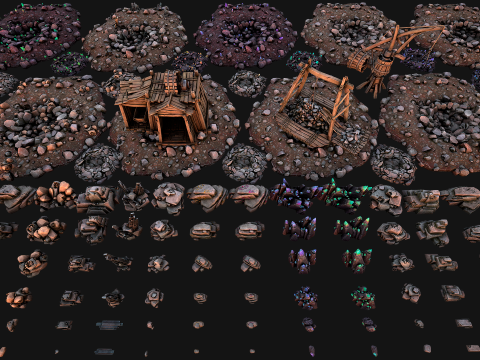 Mine Quarry Crane Industrial Set Crystal Ore Modelo 3D
