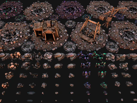 Mine Quarry Crane Industrial Set Crystal Ore 3D Model