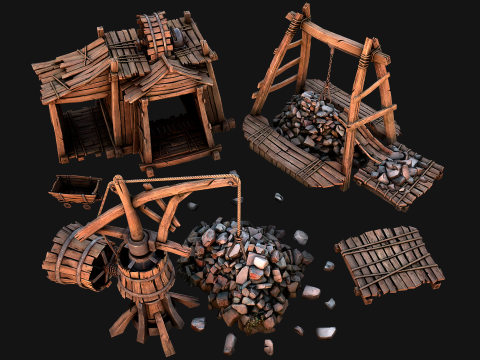 Mine Quarry Crane Industrial Set Crystal Ore Modelo 3D