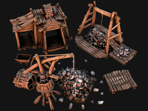 Mine Quarry Crane Industrial Set Crystal Ore 3D Model