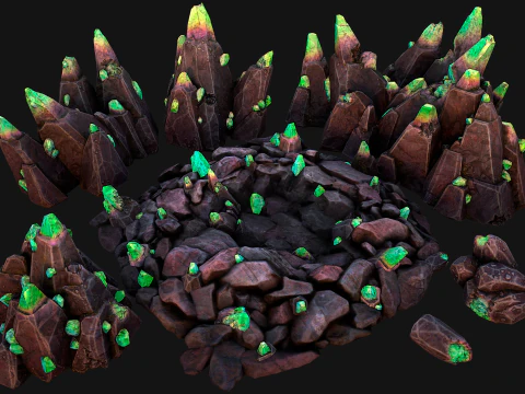 Mine Quarry Crane Industrial Set Crystal Ore 3D Model